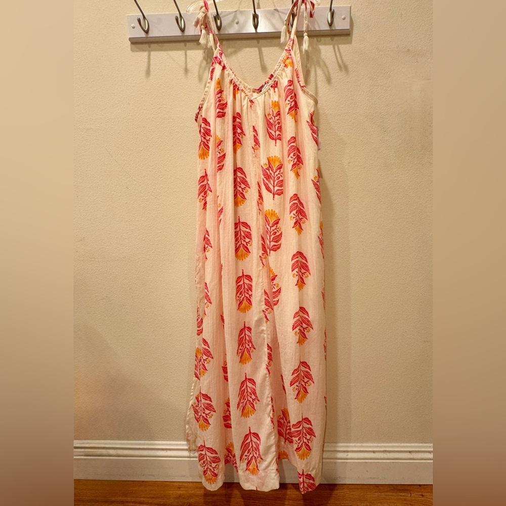 NWT Old Navy Cream Pink Orange Tie Shoulder Maxi Swing Dress Size L